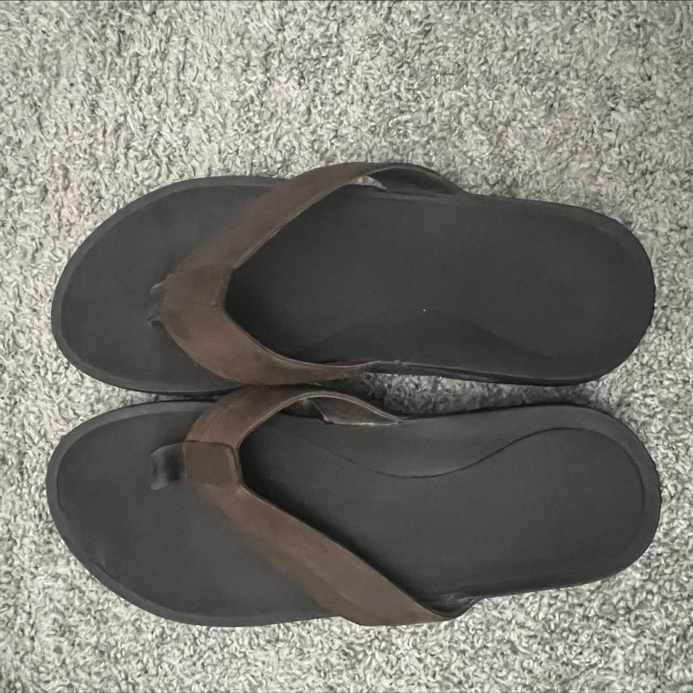 Abeo Balboa Men’s Sandals Size 12 Black Leather Thong Flip Flop Slide